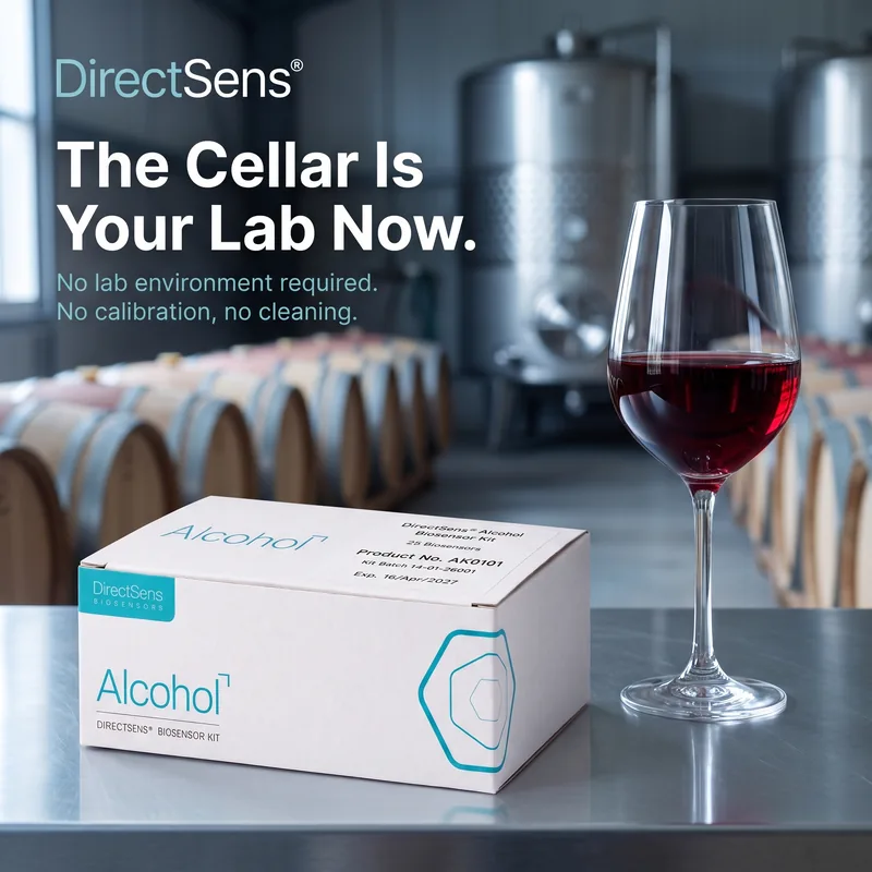 Product beside a glass of red wine in a barrel cellar